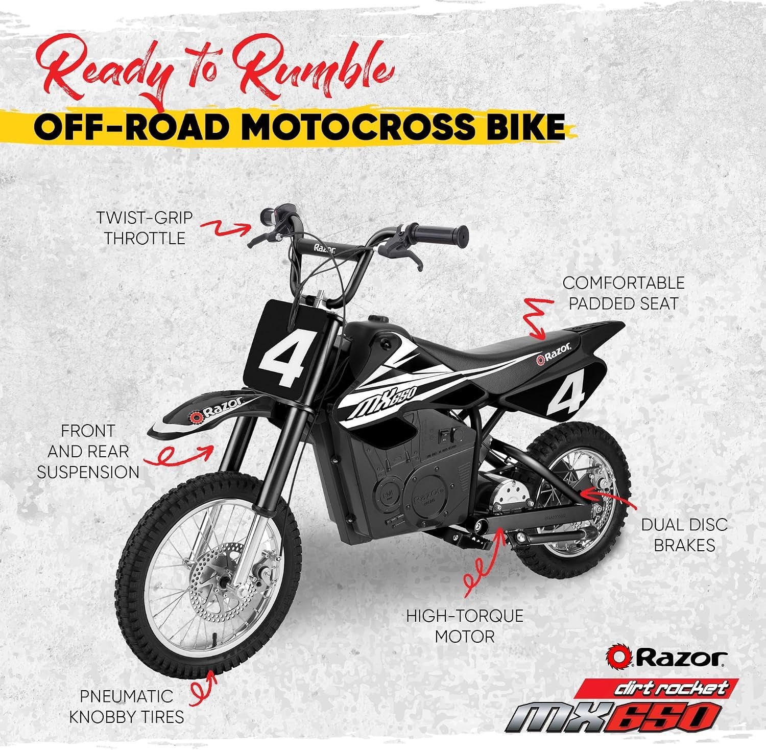 Razor MX650 Dirt Rocket Electric Motocross Bike – 650W Motor with 36V Battery & 17 MPH – MX650 - Image 2