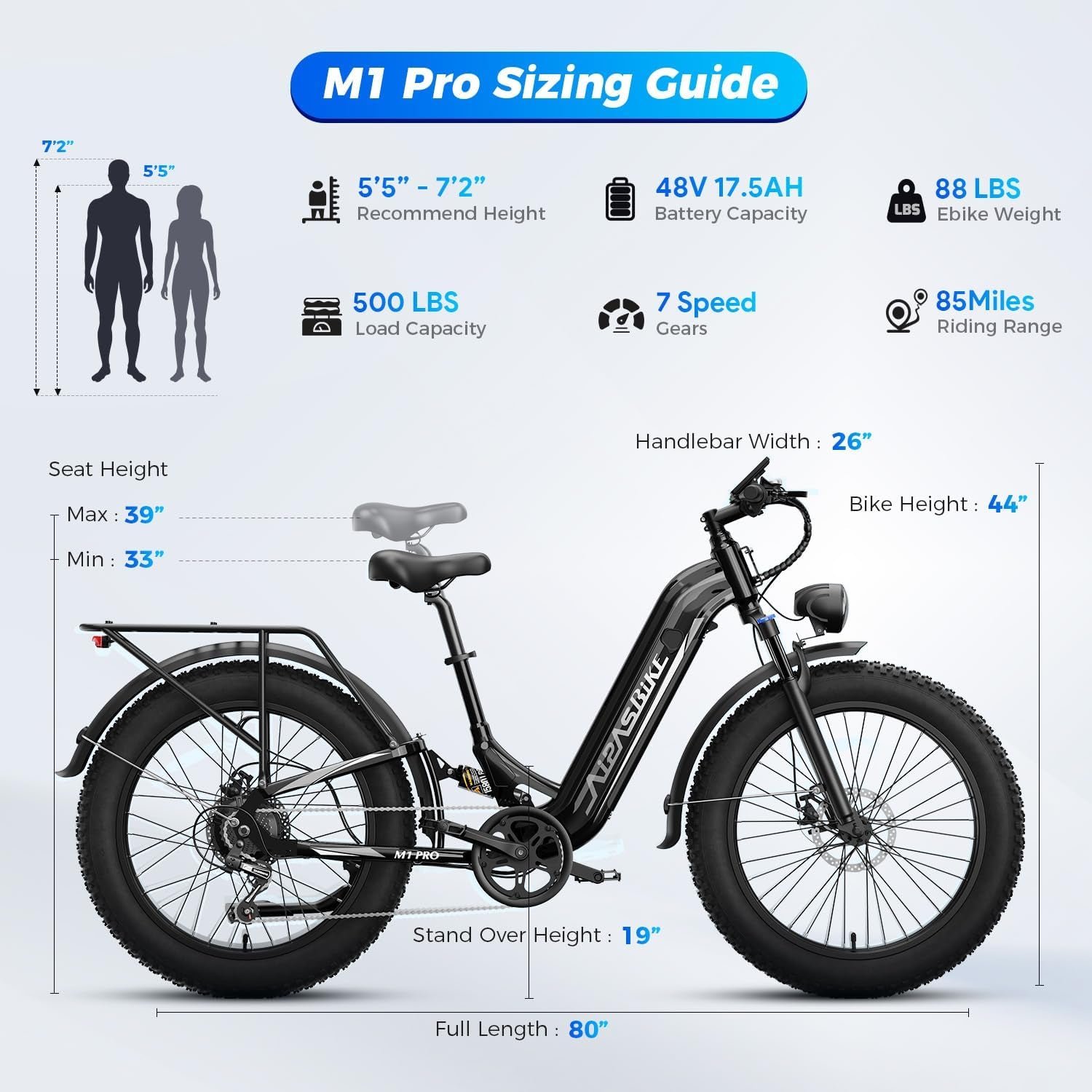 Aipas M1 Pro Electric Bike – 1800W Peak Motor with 48V 17.5Ah Battery & 85 Mile Range – M1 Pro - Image 8