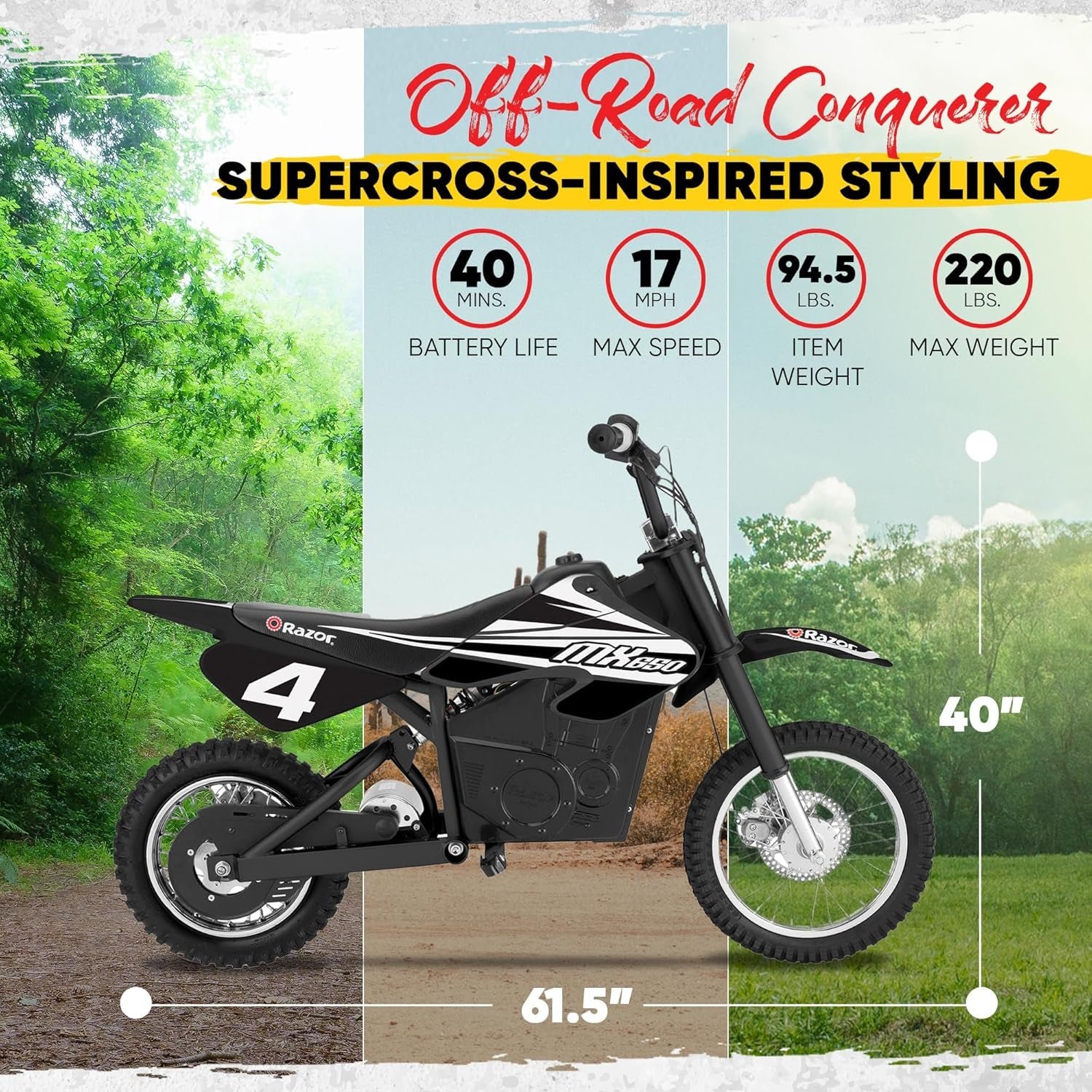 Razor MX650 Dirt Rocket Electric Motocross Bike – 650W Motor with 36V Battery & 17 MPH – MX650 - Image 3