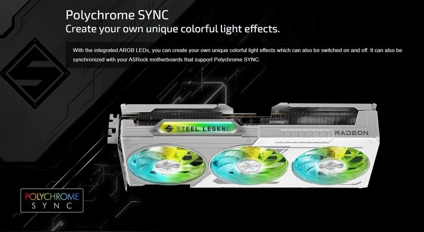 ASRock Radeon RX 9060 XT Steel Legend 16GB GDDR6 OC Graphics Card – 3275 MHz Boost with Triple Fan 0dB Cooling & Polychrome SYNC RGB – RX9060XT SL 16GO - Image 4
