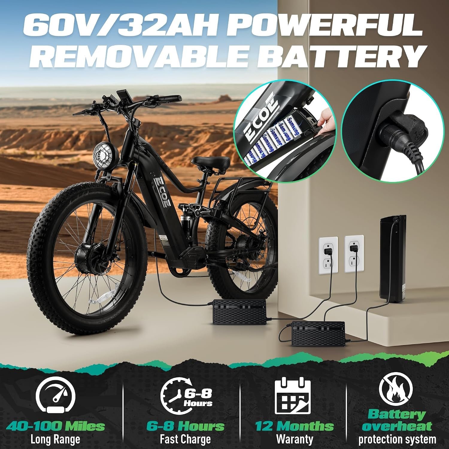 EcoE Ec-6650 Electric Bike – 8000W Dual Motor with 60V 32Ah Battery & 50 MPH – Ec-6650 - Image 4