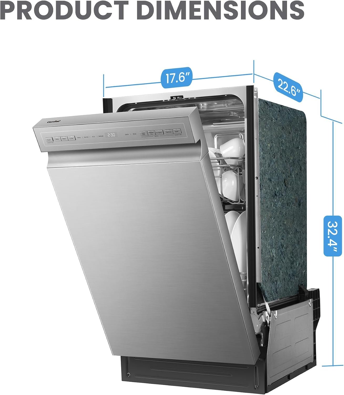COMFEE’ 18 Inch Built-in Dishwasher – 8 Place Settings with Stainless Steel Tub, Heated Dry & Energy Star Certified – CDF18A2BST - Image 2