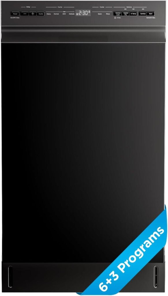 Midea 18 Inch Built-in Dishwasher – 8 Place Settings with Stainless Steel Tub, Heated Dry & 6 Wash Programs – MDF18A1ABB