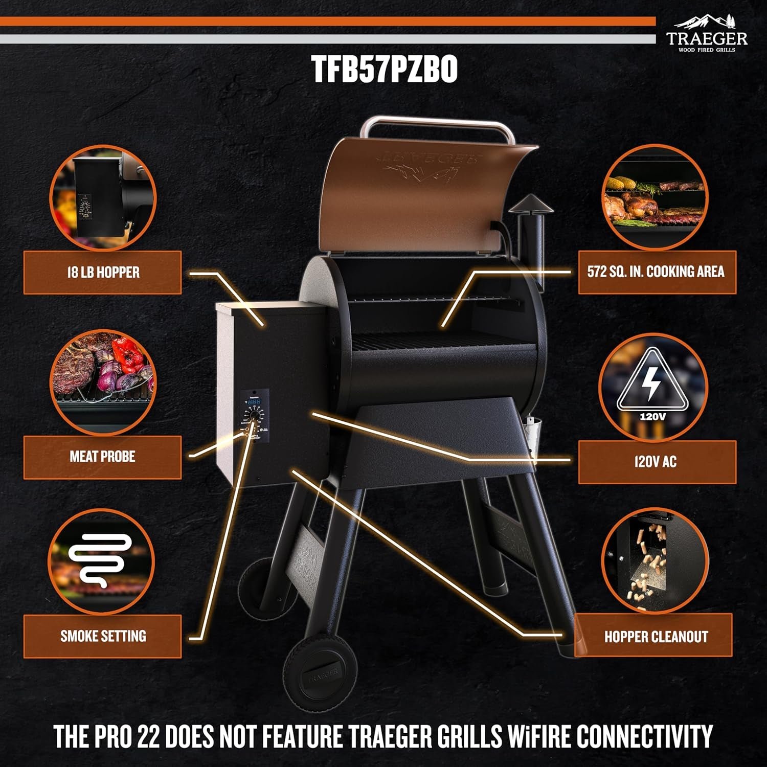 Traeger Pro 22 Wood Pellet Grill & Smoker – 6-in-1 BBQ with 572 Sq In Cooking Area & Digital Pro Controller – TFB57PZBO - Image 4