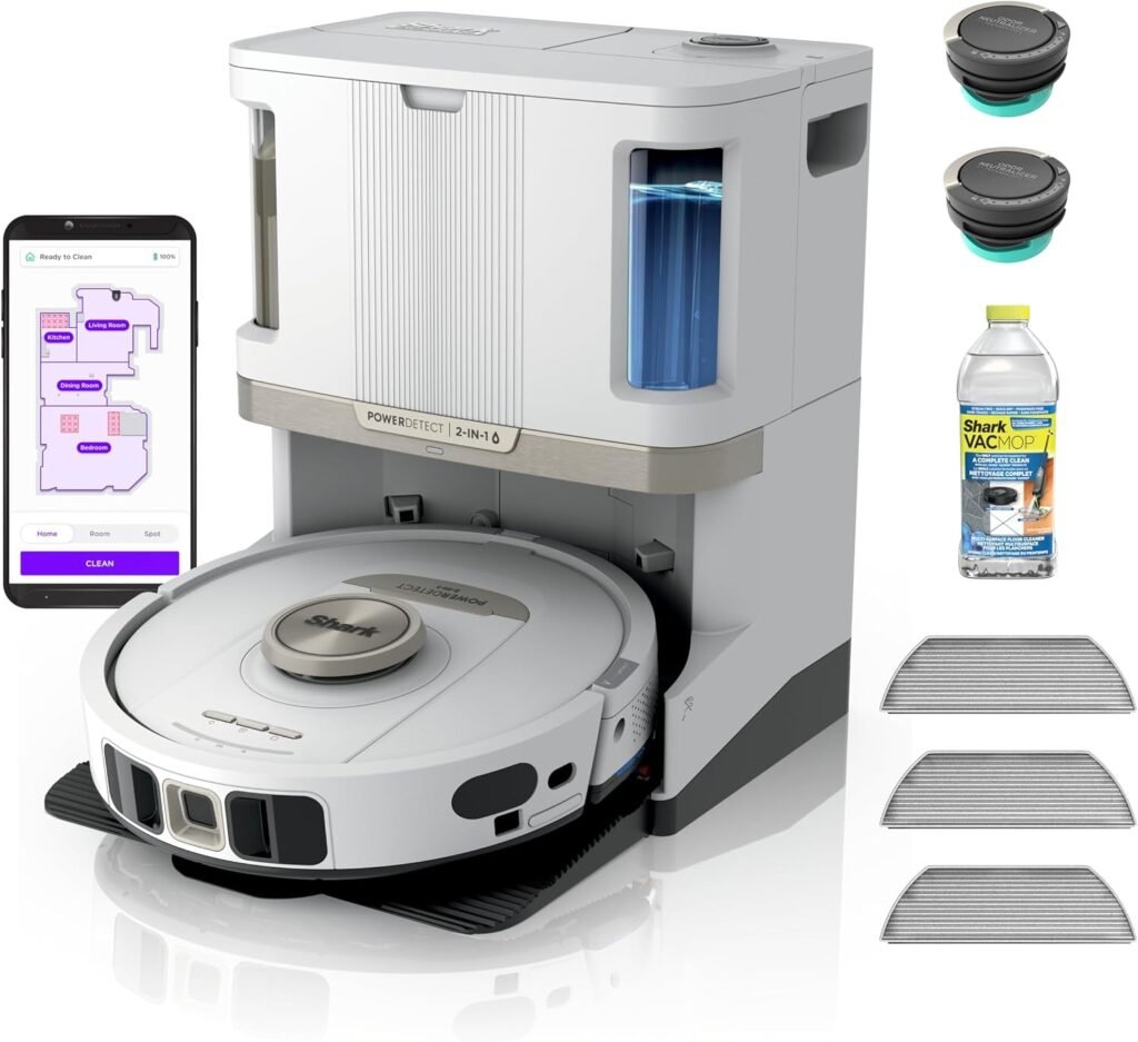 Shark PowerDetect 2-in-1 Robot Vacuum & Mop – Self-Emptying & Self-Cleaning Base with Sonic Mopping – AV2800ZE (White)
