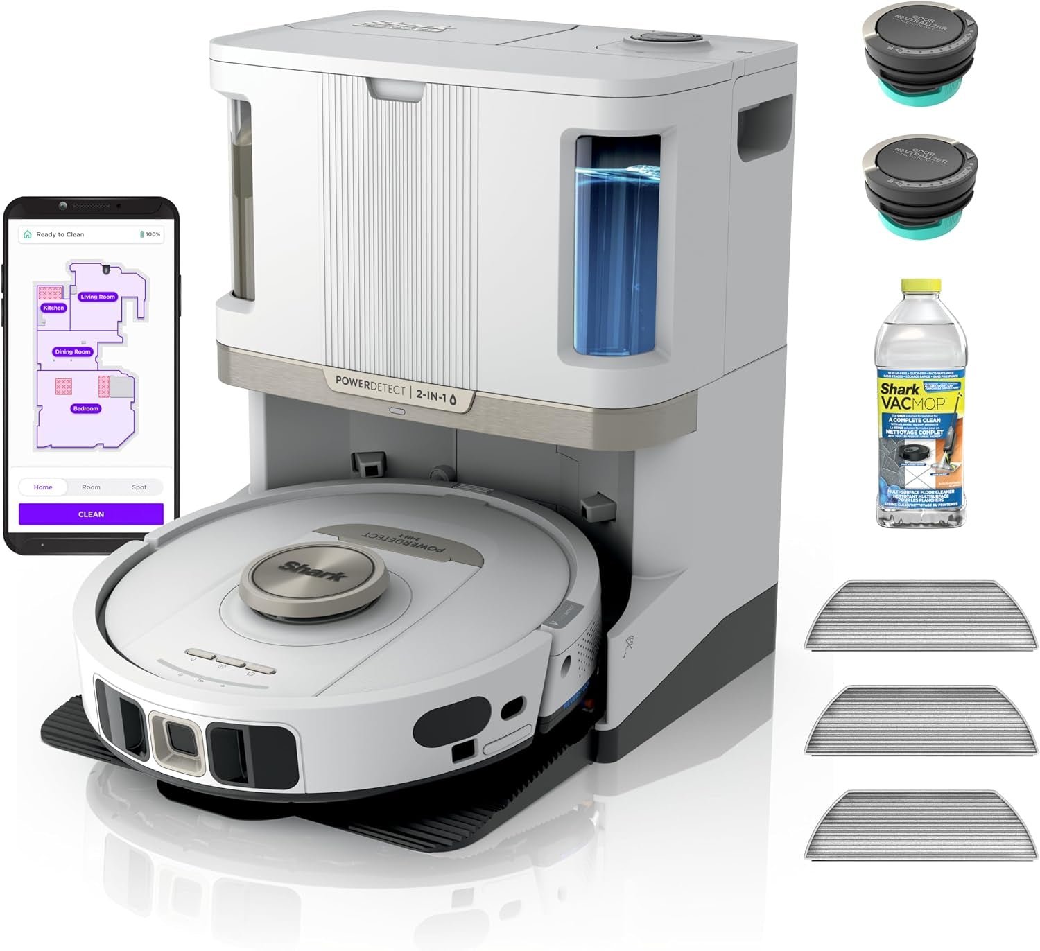 Shark PowerDetect 2-in-1 Robot Vacuum & Mop – Self-Emptying & Self-Cleaning Base with Sonic Mopping – AV2800ZE (White)