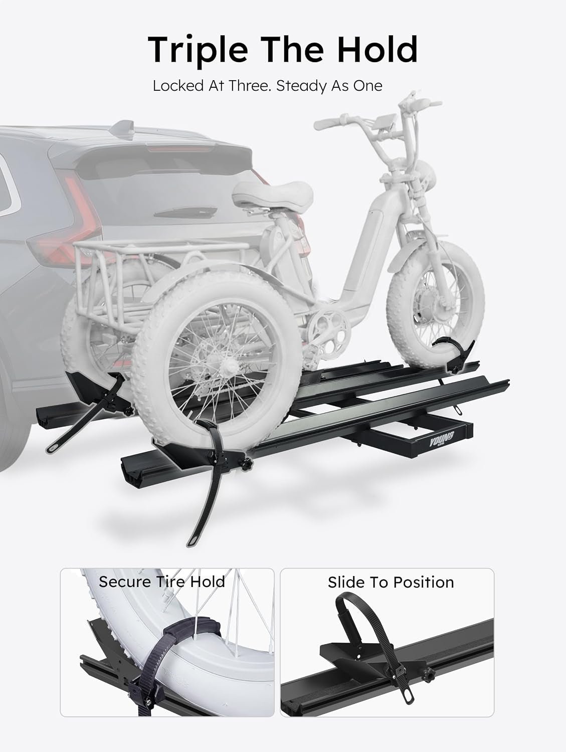 Young Electric Hitch Mount Trike Rack – 200 lb Capacity with 3 Ramps & 2″ Receiver – 10104209 - Image 7