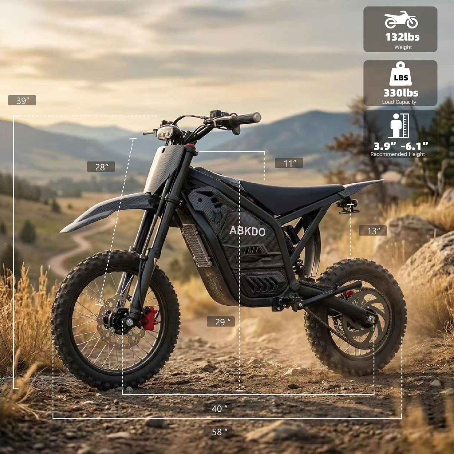 ABKDO EDB002 Electric Dirt Bike – 4000W Peak Motor with 48V 23Ah Battery & 45 MPH – EDB002 - Image 6