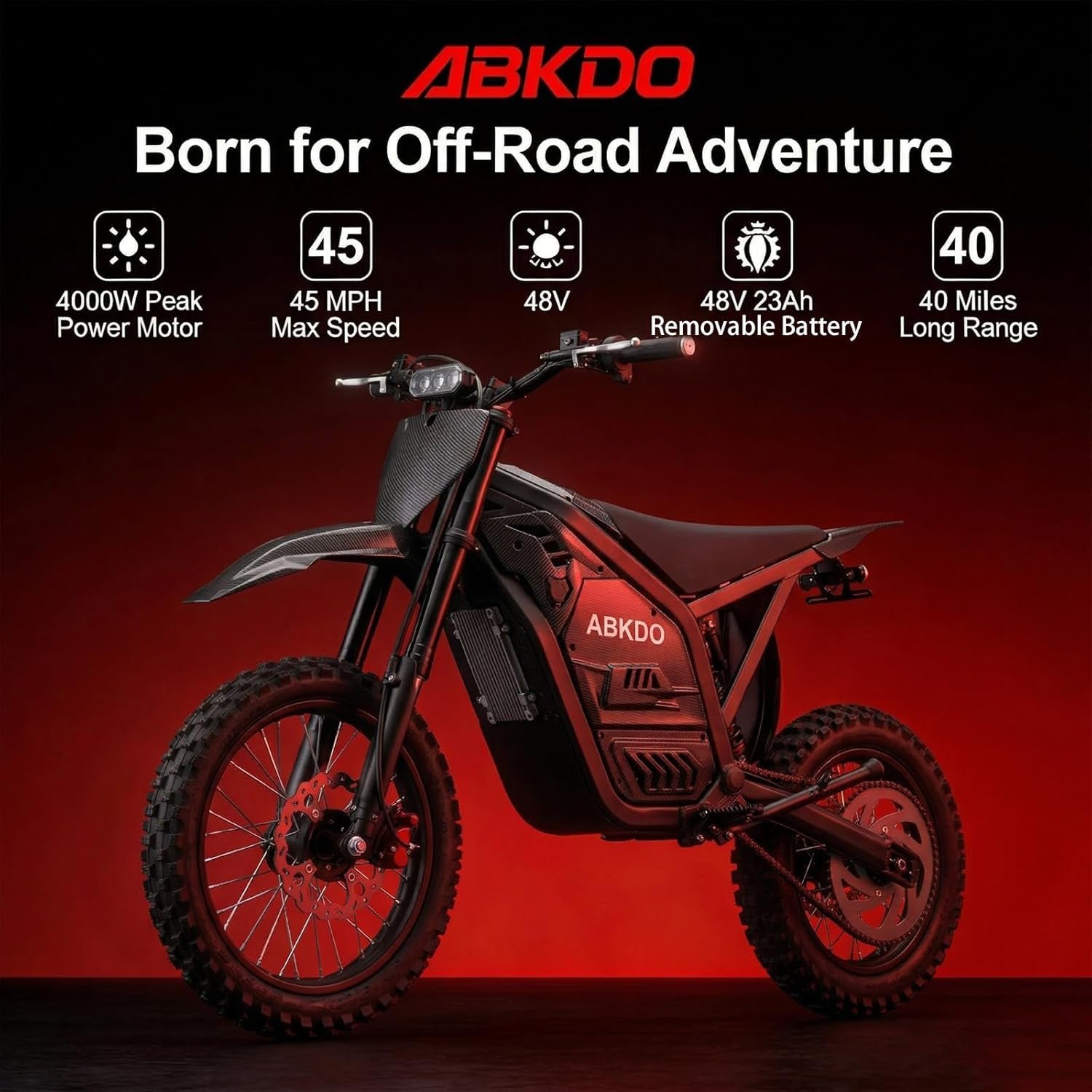 ABKDO EDB002 Electric Dirt Bike – 4000W Peak Motor with 48V 23Ah Battery & 45 MPH – EDB002 - Image 4