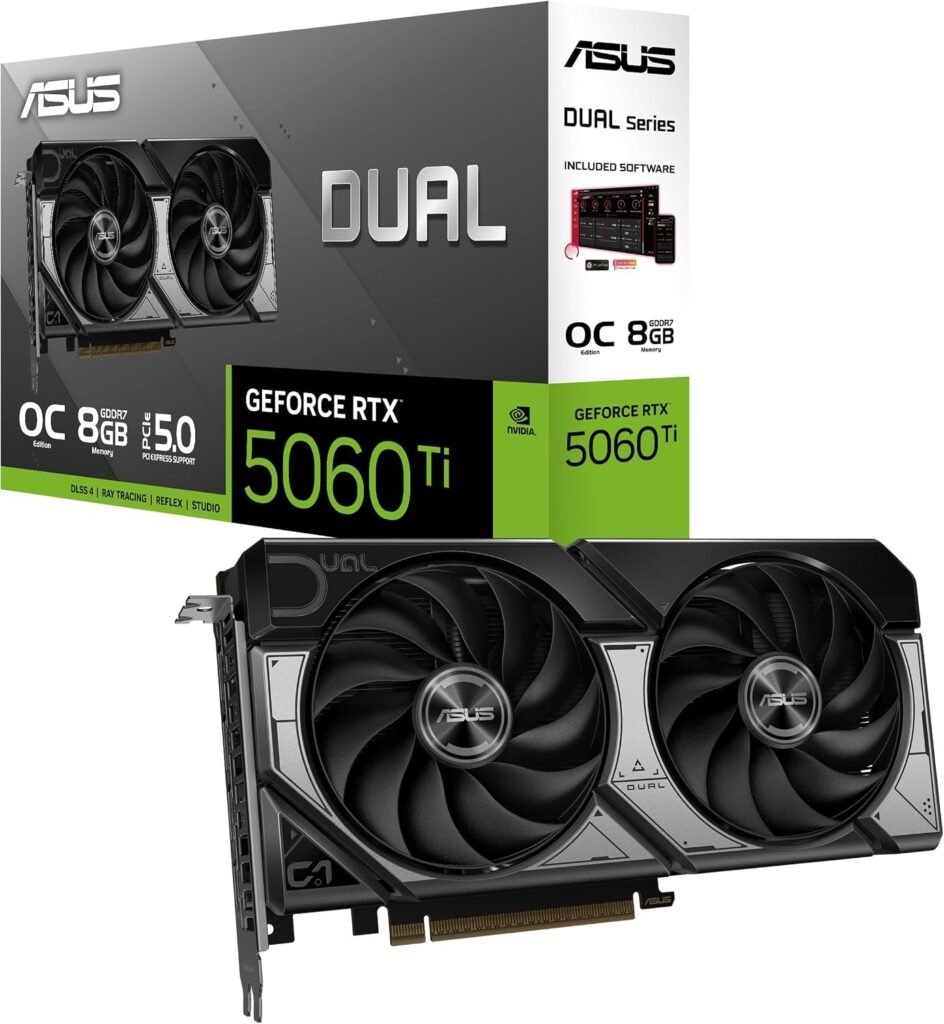ASUS Dual GeForce RTX 5060 Ti 8GB GDDR7 OC Edition Graphics Card – 8GB GDDR7 with Axial-Tech Fans & Dual BIOS – DUAL-RTX5060TI-O8G