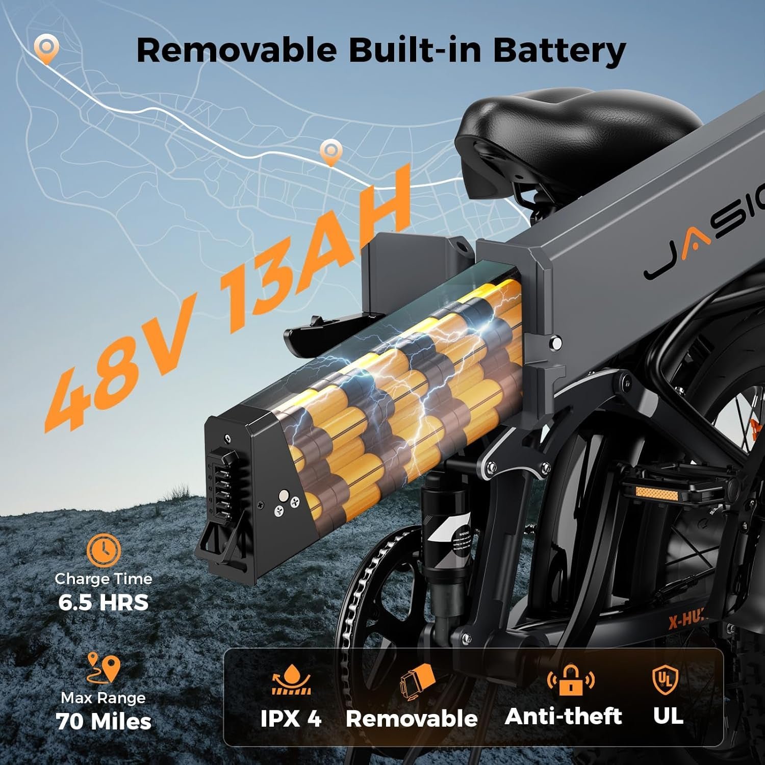 Jasion X-Hunter Folding Electric Bike – 1400W Peak Motor with 48V 13Ah Battery & 70 Mile Range – X-Hunter - Image 4