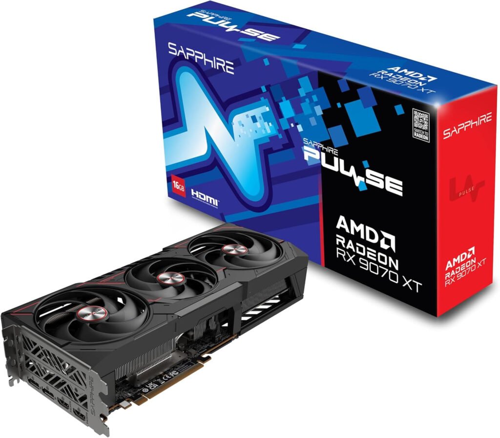 Sapphire Pulse Radeon RX 9070 XT Gaming Graphics Card – 16GB GDDR6 with Tri-X Cooling & AMD RDNA 4 – 11348-03-20G