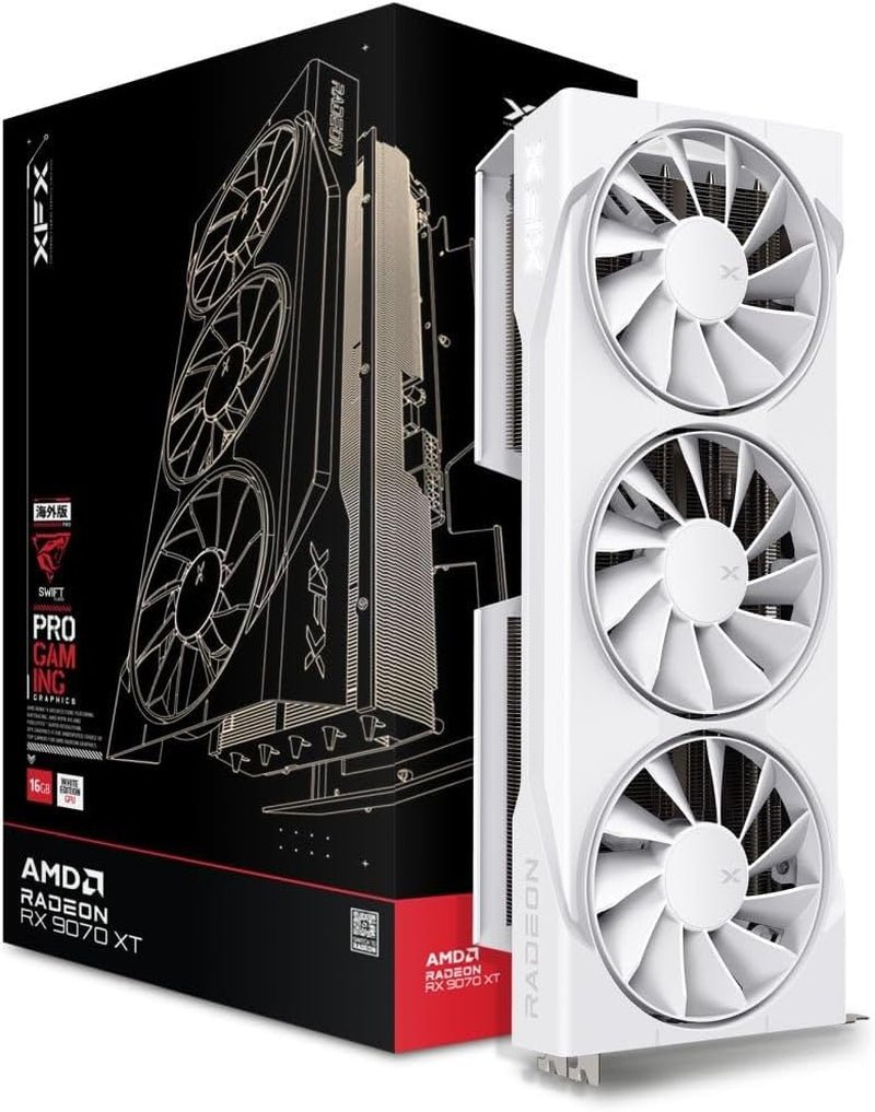 XFX Swift AMD Radeon RX 9070 XT White Triple Fan Gaming Edition Graphics Card – 16GB GDDR6 with RDNA 4 & 2970 MHz Boost – RX-97TSWF3W9
