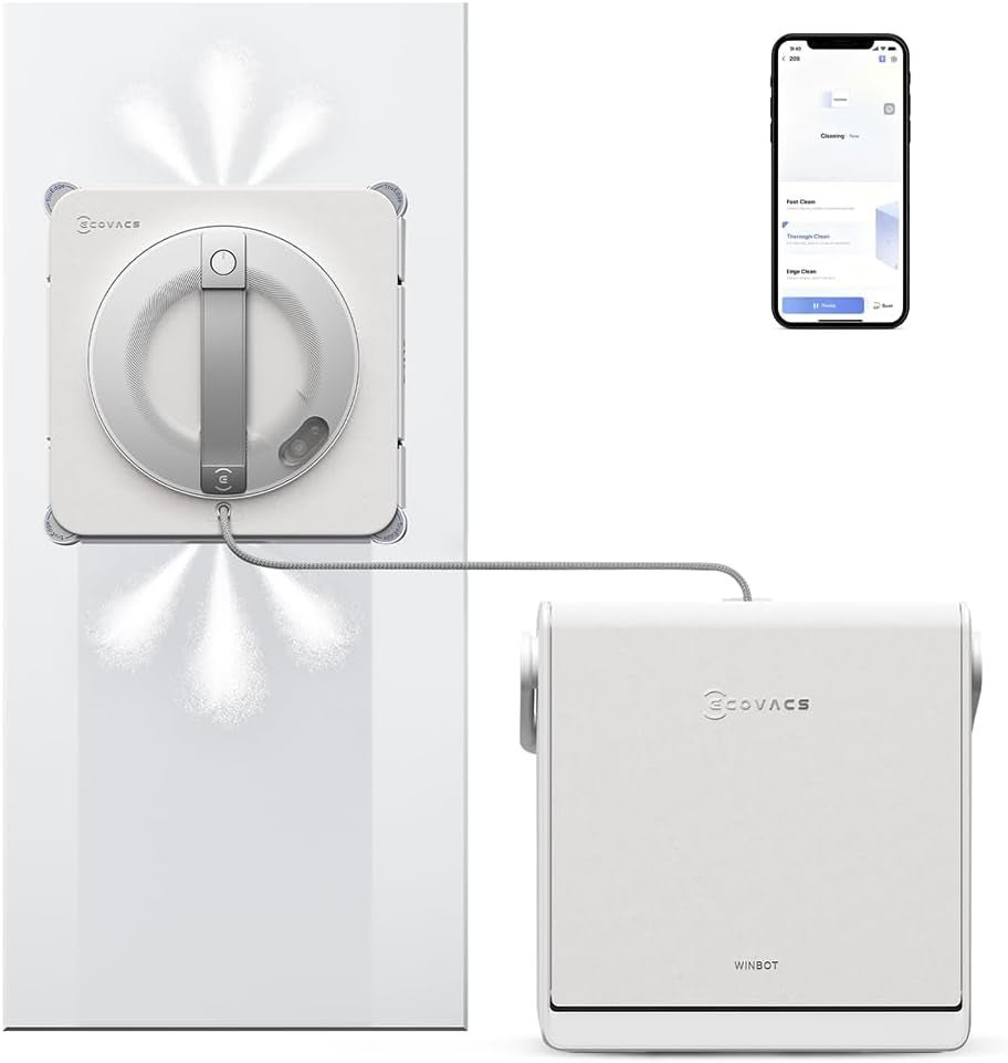 ECOVACS WINBOT W2S PRO Omni Robotic Window Cleaner – 10,000Pa Suction with TruEdge 2.0 & WIN-SLAM 4.0 Navigation – WE005V01 (White)